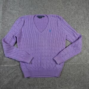 Ralph Lauren Sweater Womens Extra Large Cable Knit VNeck Fisherman Preppy Purple